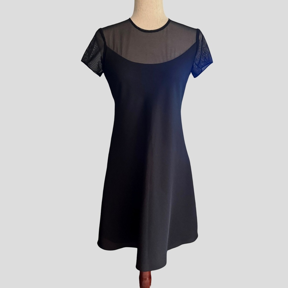 Vintage Hampton Nites Black Sheer Mesh A Line Cocktail Mini Dress 4 6 Goth LBD